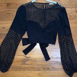 Intimately Free People Black Crop Top with Mesh sleeves and back